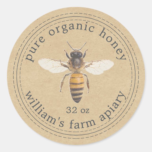 Honey Jar Label Honey Bee Apiary Kraft Paper (Front)