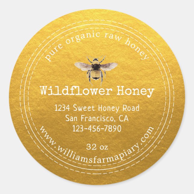 Honey Jar Label Honeybee Apiary Classic Gold (Front)