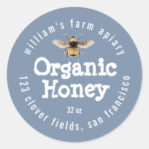 Honey Jar Label Honeybee Apiary Dusty Blue