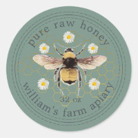 Honey Jar Label Honeybee Apiary Dusty Green