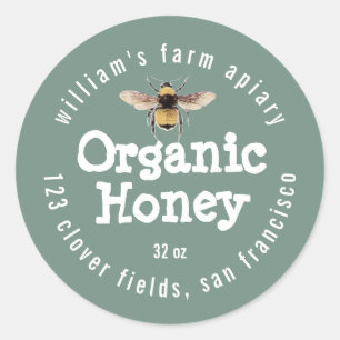 Honey Jar Label Honeybee Apiary Dusty Green
