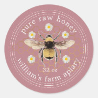 Honey Jar Label Honeybee Apiary Dusty Rose