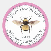Honey Jar Label Honeybee Apiary Fuchsia Pink