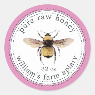 Honey Jar Label Honeybee Apiary Fuchsia Pink