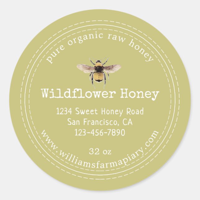 Honey Jar Label Honeybee Apiary Green (Front)