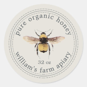 Honey Jar Label Honeybee Apiary Grey