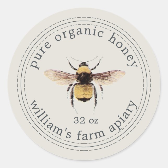 Honey Jar Label Honeybee Apiary Grey (Front)