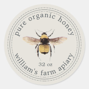 Honey Jar Label Honeybee Apiary Grey