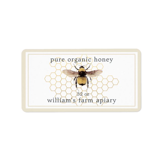 Honey Jar Label Honeybee Apiary Honeycomb Antique (Front)