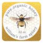 Honey Jar Label Honeybee Apiary Honeycomb Gold