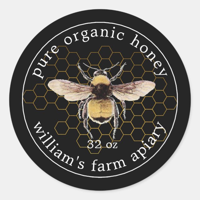 Honey Jar Label Honeybee Apiary Honeycomb Gold (Front)