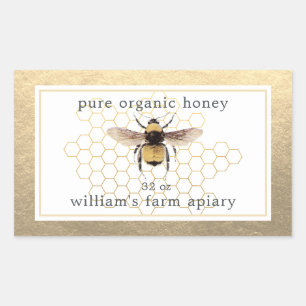 Honey Jar Label Honeybee Apiary Honeycomb Gold