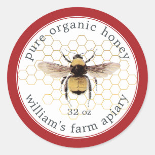 Honey Jar Label Honeybee Apiary Honeycomb Red