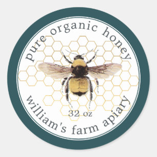 Honey Jar Label Honeybee Apiary Honeycomb Teal