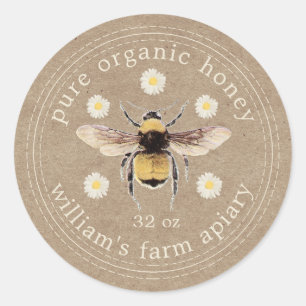 Honey Jar Label Honeybee Apiary Kraft Paper