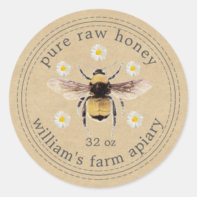 Honey Jar Label Honeybee Apiary Kraft Paper (Front)