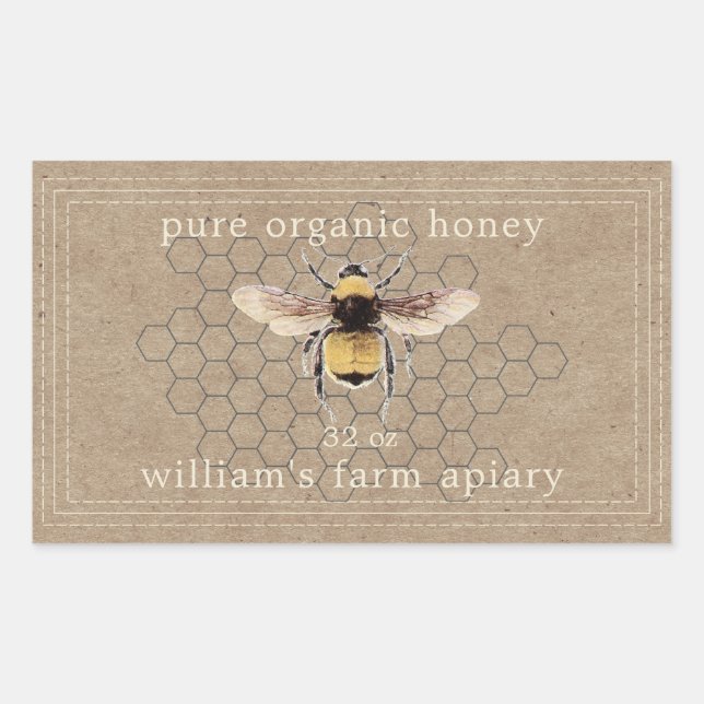 Honey Jar Label Honeybee Apiary Kraft Paper (Front)