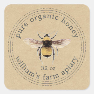 Honey Jar Label Honeybee Apiary Kraft Paper