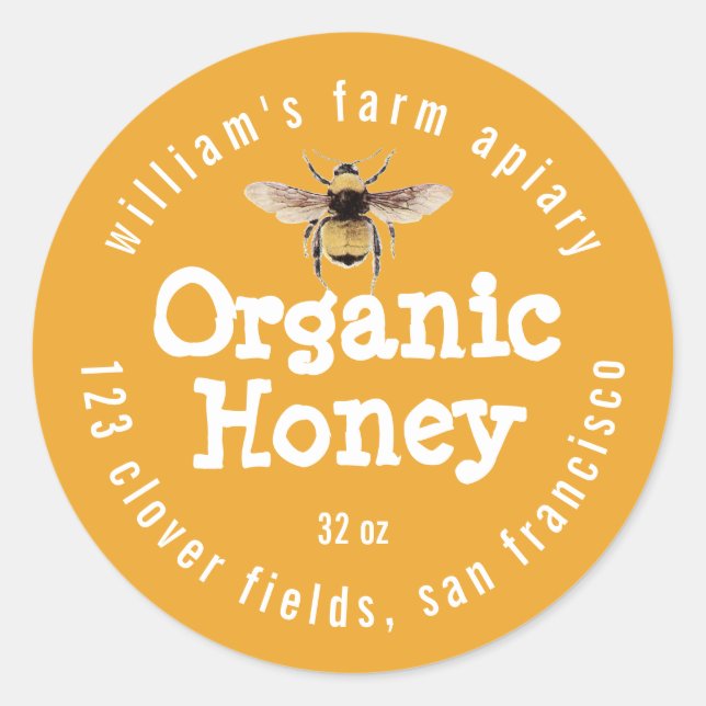 Honey Jar Label Honeybee Apiary Mellow Yellow (Front)