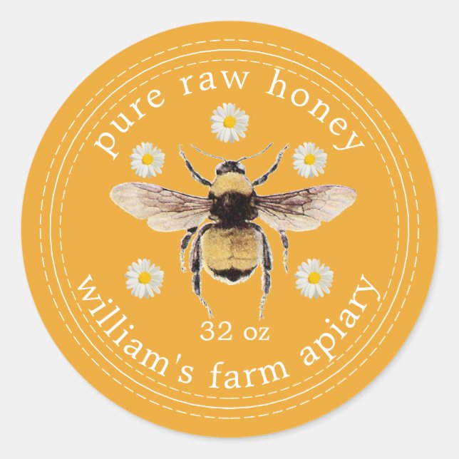 Honey Jar Label Honeybee Apiary Mellow Yellow (Front)