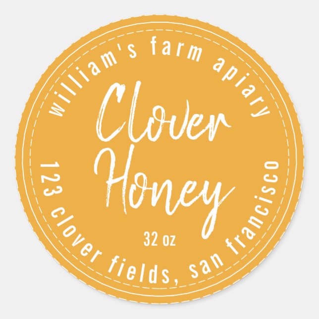 Honey Jar Label Honeybee Apiary Mellow Yellow (Front)