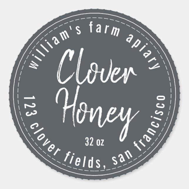 Honey Jar Label Honeybee Apiary Off-Black (Front)