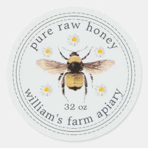Honey Jar Label Honeybee Apiary Pale Blue