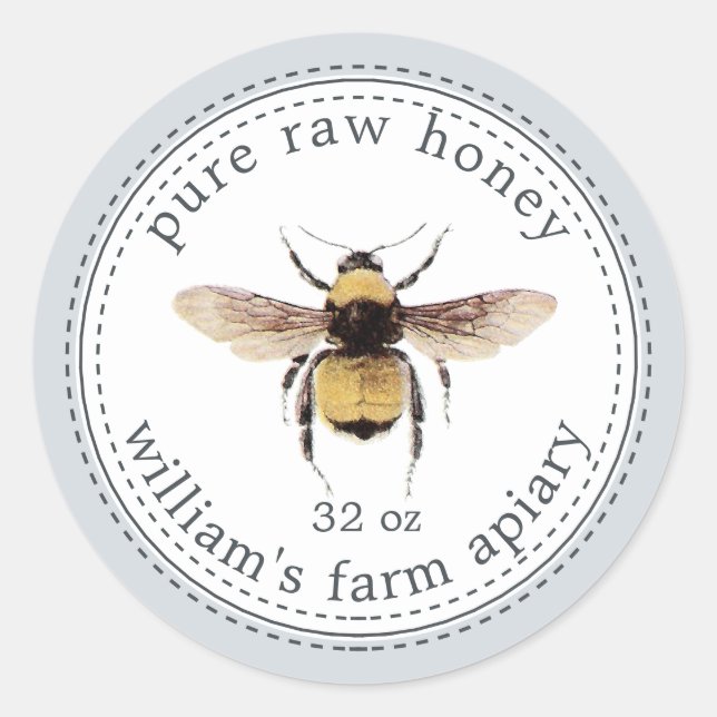 Honey Jar Label Honeybee Apiary Pastel Blue (Front)
