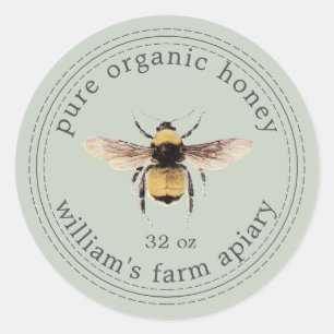 Honey Jar Label Honeybee Apiary Pastel Green