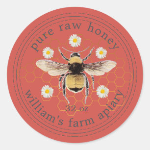 Honey Jar Label Honeybee Apiary Red