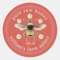 Honey Jar Label Honeybee Apiary Red