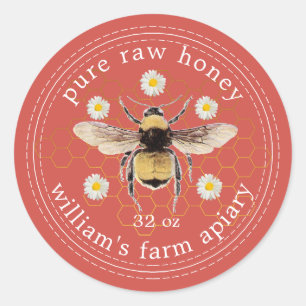 Honey Jar Label Honeybee Apiary Red