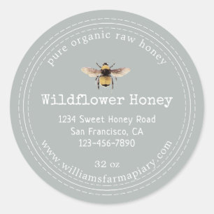 Honey Jar Label Honeybee Apiary Storm Grey