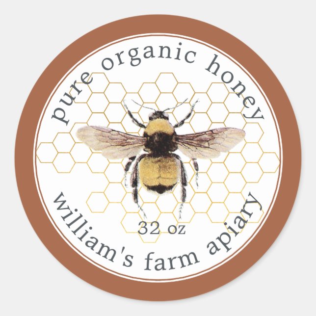 Honey Jar Label Honeybee Apiary Terracotta (Front)