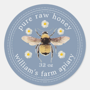 Honey Jar Label Honeybee Apiary Vintage Blue