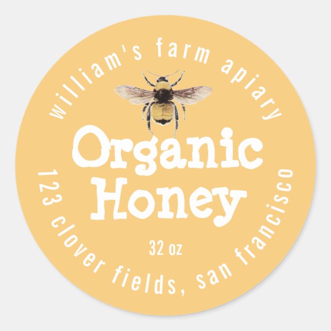 Honey Jar Label Honeybee Apiary Yellow (Front)