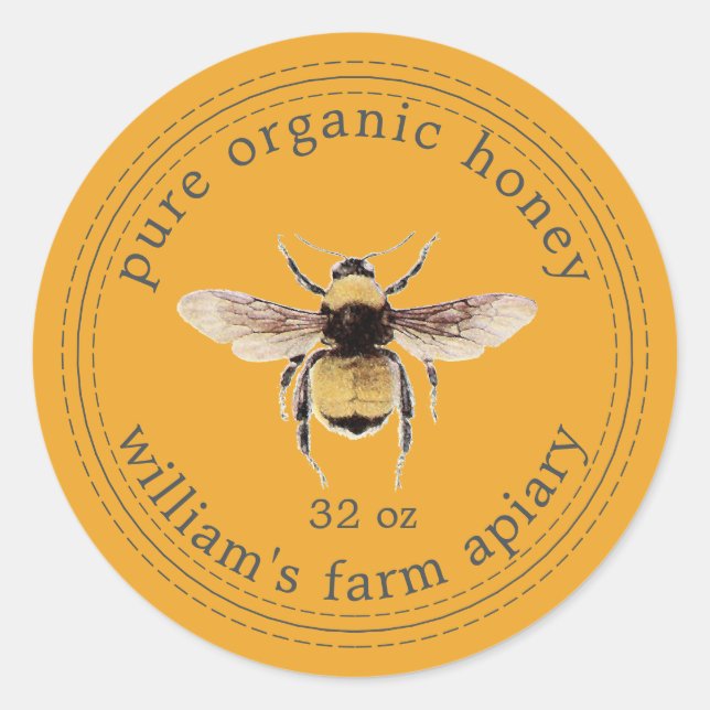 Honey Jar Label Honeybee Apiary Yellow (Front)
