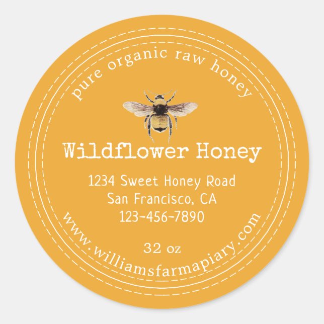 Honey Jar Label Honeybee Apiary Yellow (Front)