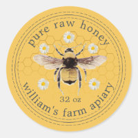 Honey Jar Label Honeybee Apiary Yellow