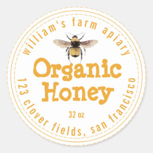 Honey Jar Label Honeybee Apiary Yellow White