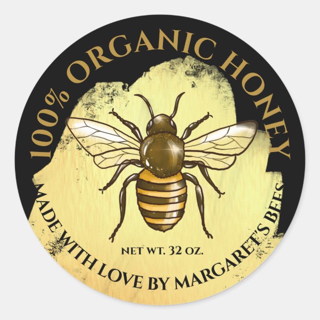 Honey Jar Labels Honeybee Honeycomb Bee Product (Front)