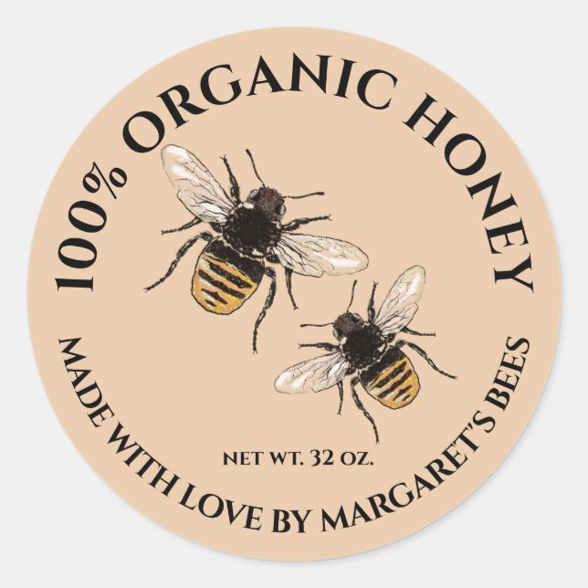 Honey Jar Labels Honeybee Honeycomb Bee Product (Front)