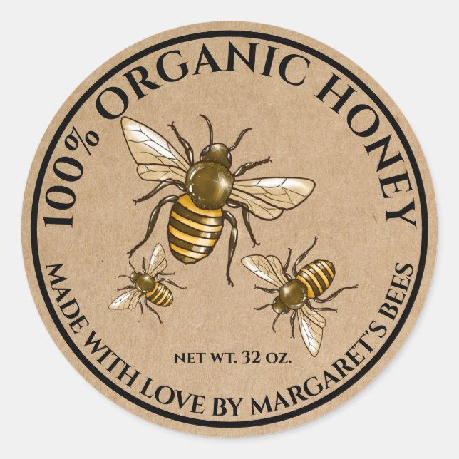 Honey Jar Labels Honeybee Honeycomb Bee Product (Front)