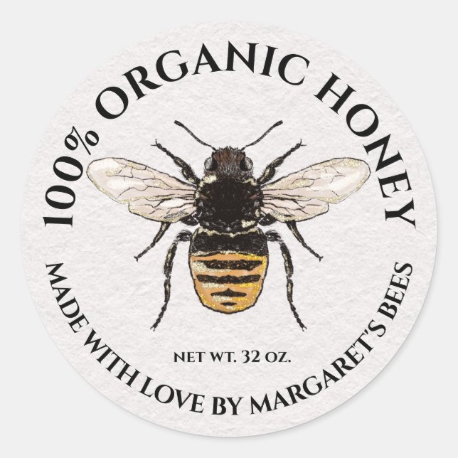 Honey Jar Labels Honeybee Honeycomb Bee Product (Front)