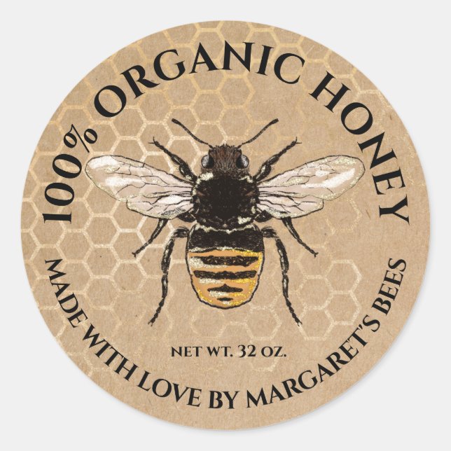 Honey Jar Labels Honeybee Honeycomb Bee Product (Front)