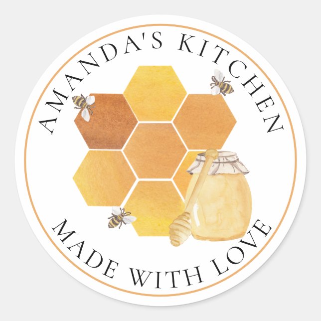 Honey Jar Labels Honeybees Honeycomb Bees (Front)