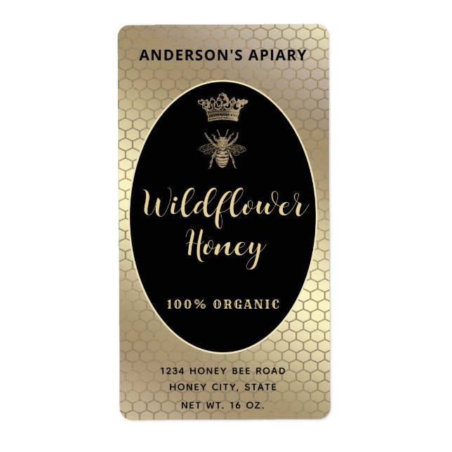 Honey jar modern script queen bee label (Front)