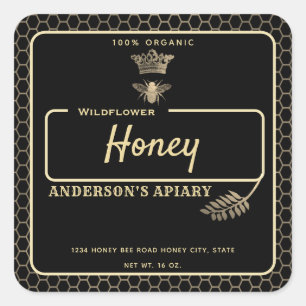 Honey jar modern script queen bee square sticker