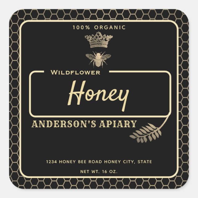 Honey jar modern script queen bee   square sticker (Front)