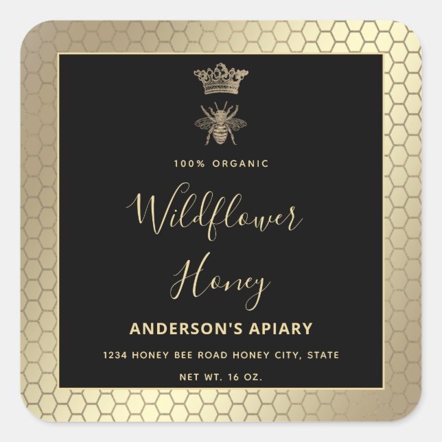 Honey jar modern script queen bee   square sticker (Front)